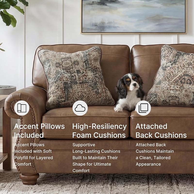 Signature Design by Ashley Loveseat Sofa, Earth Brown Faux Leather image 6