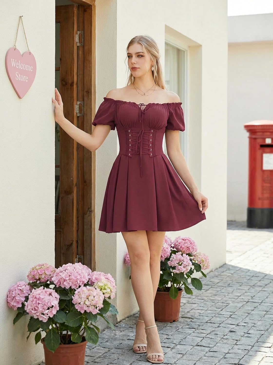 Scarlet Darkness Corset Dress for Women Renaissance Off Shoulder Midi Fairy Dress