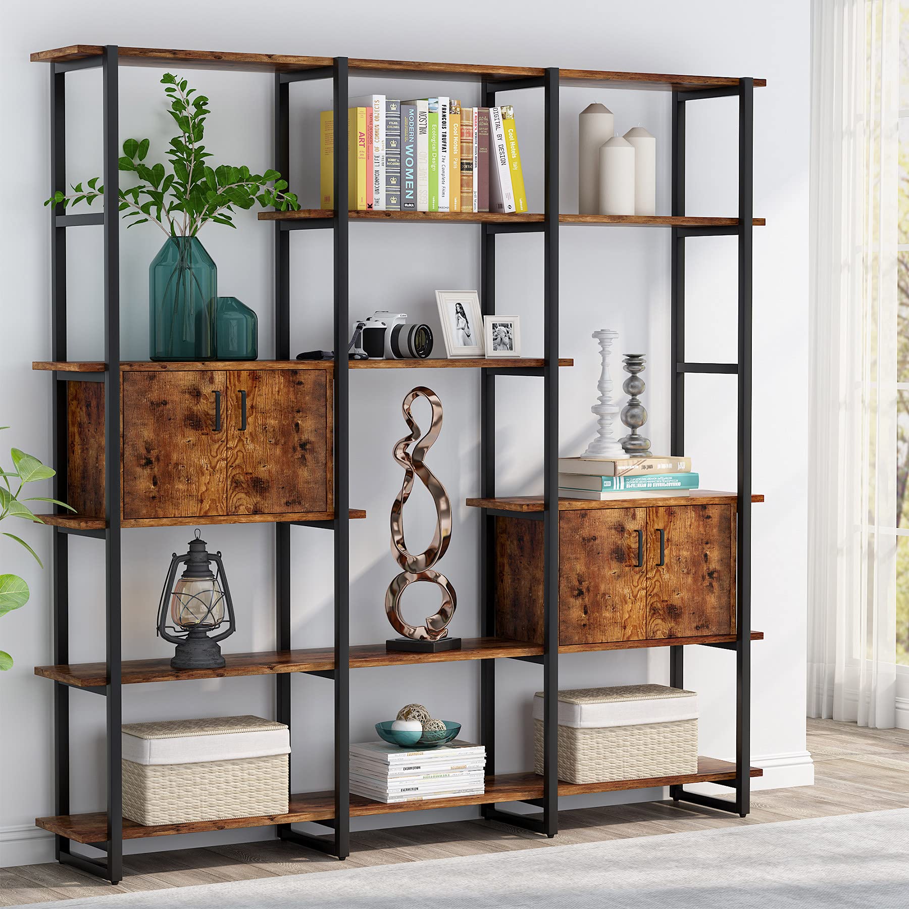 Tribesigns 71'' Triple Wide Bookcase, 5 Tier Bookshelf with 2 Storage