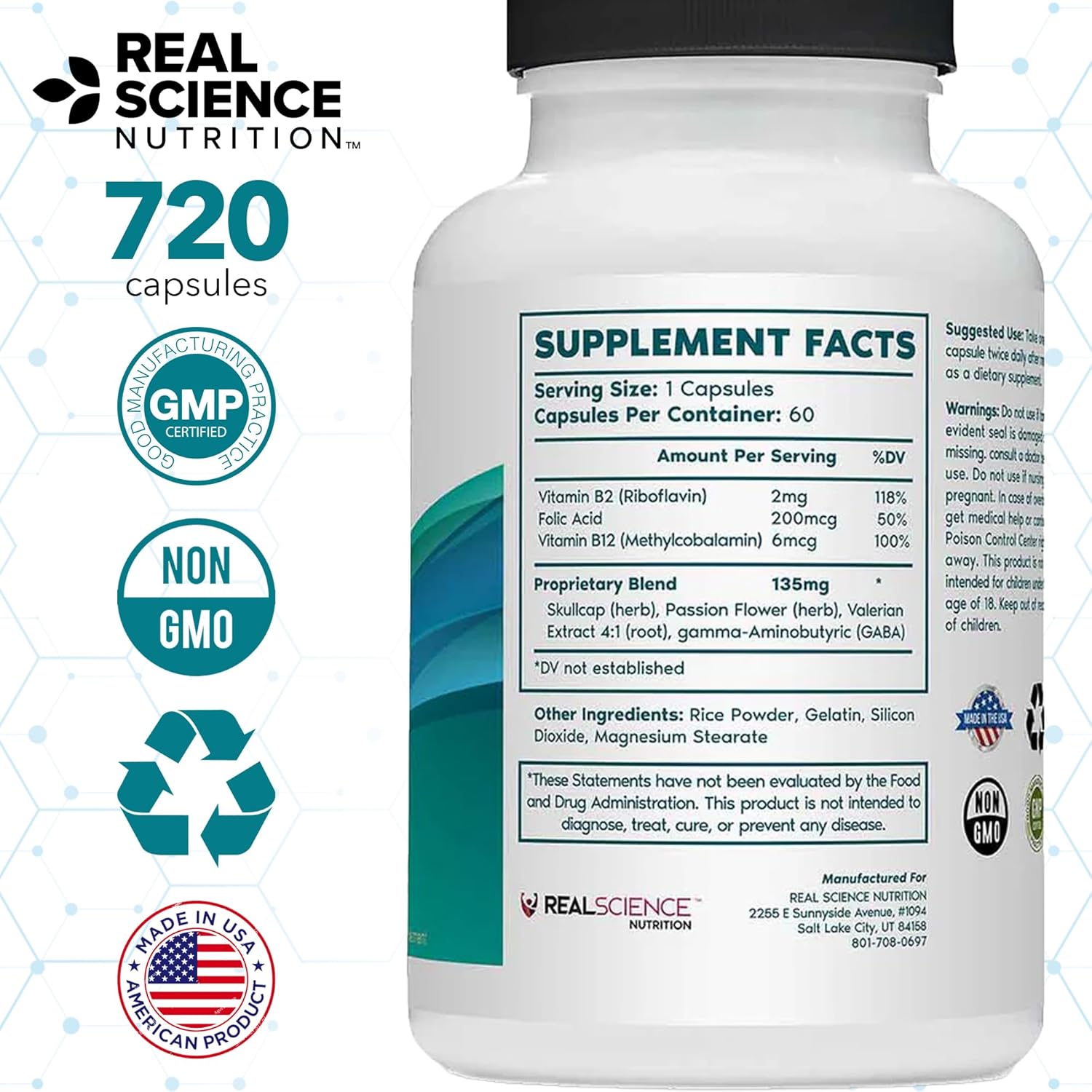 Tremanol Natural Aid Herbal Supplement – Includes Vitamin B2 & B12, Passionflower & Skullcap – 60 Caps (Pack of 12) – Made in USA