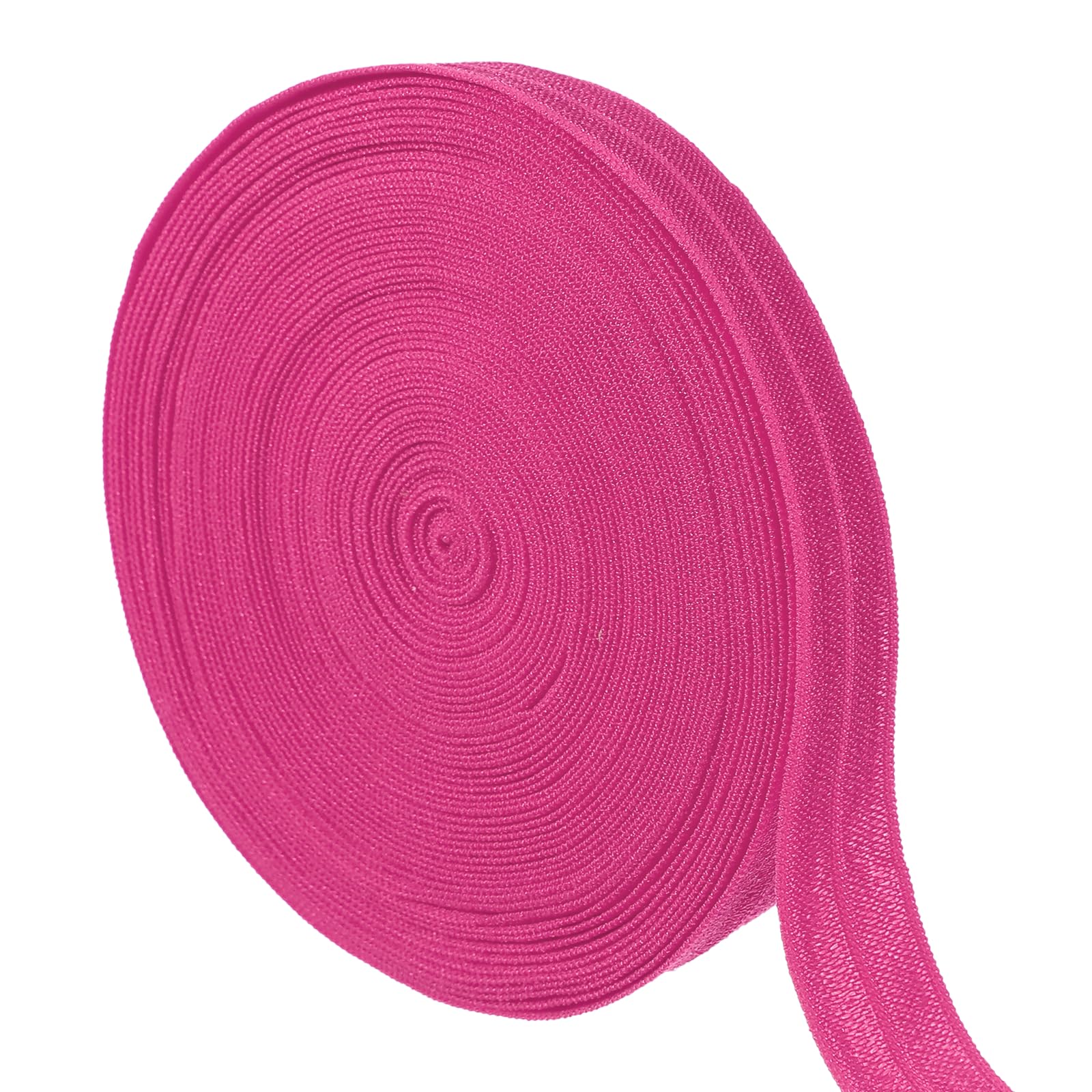 sourcing map 10 Yards Fold Over Elastic Stretch Ribbon Strap, 1-1/2 Inch Wide Folded Edge Elastic Webbing for Hair Ties Headbands DIY Craft Waistband Pants Clothes, Hot Pink