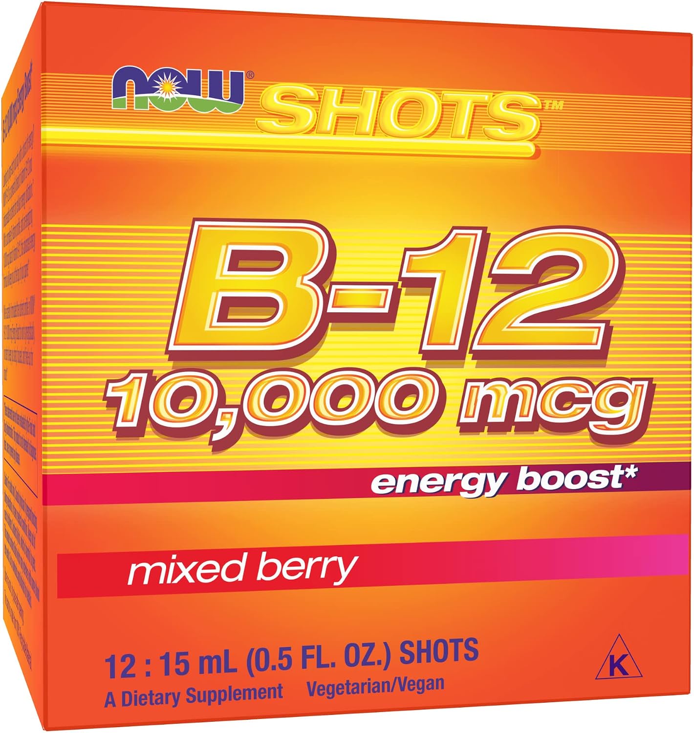 NOW Foods B-12 10,000mcg Shots 0.5 ounce 12 Count Box Mixed Berry