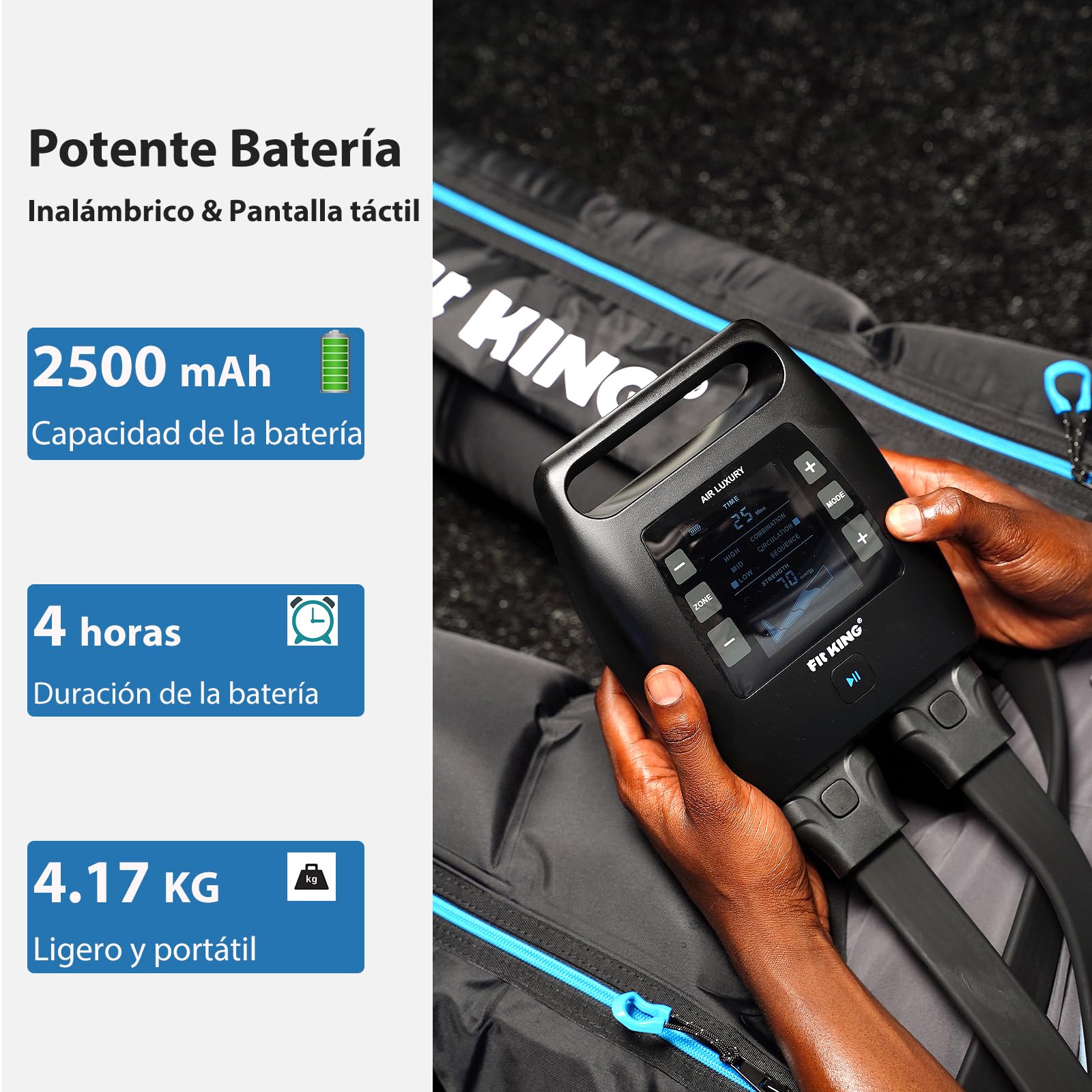 FIT KING Botas de Presoterapia Recargable, Masajeador de piernas sin cable para el dolor y la circulación con el calentamiento y con la recuperación (Medio)