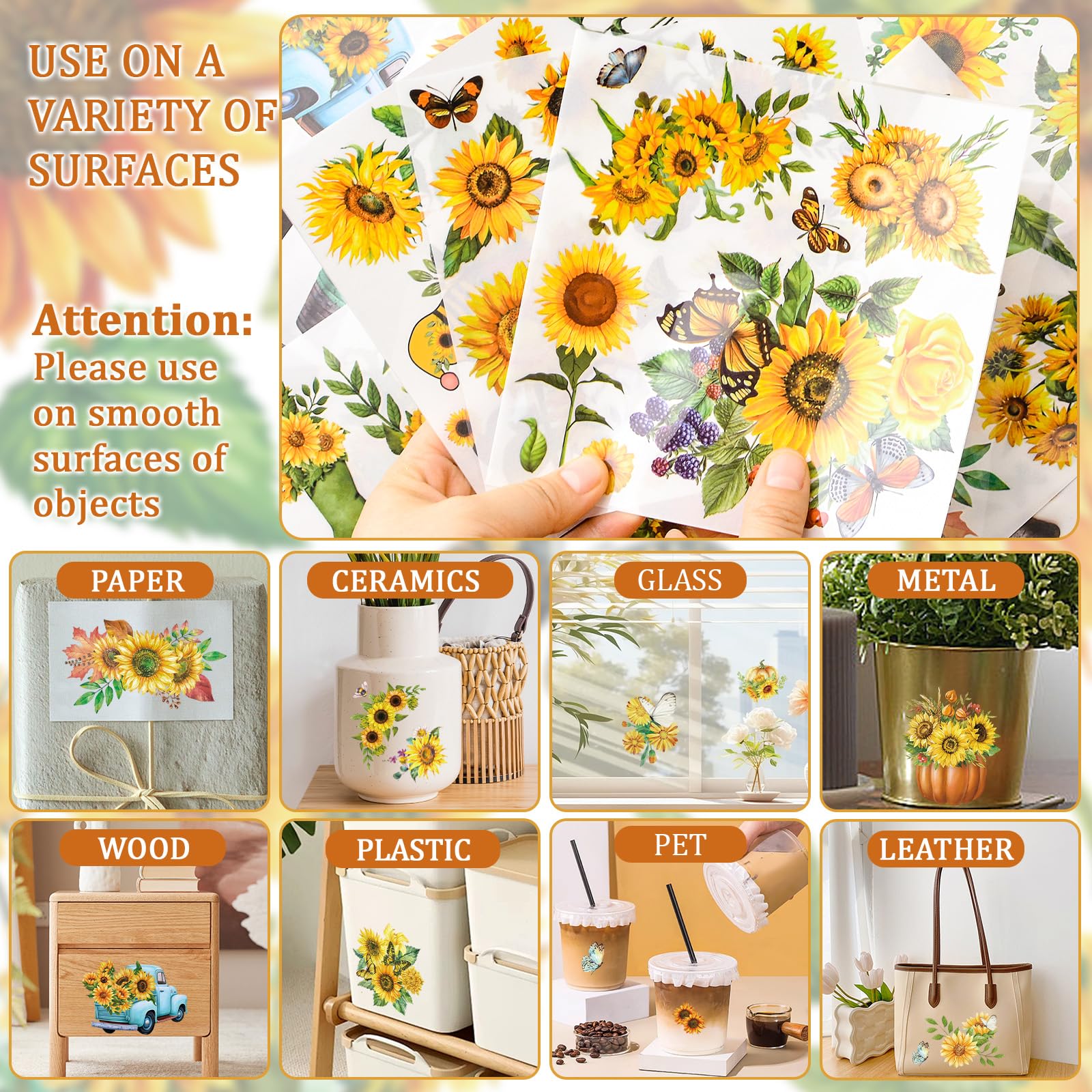 Lot De 10 Feuilles D'autocollants Transfert Vintage - Motifs Fleurs, Oiseaux, 30x10 Cm, Imperméables