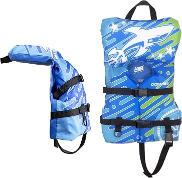 Oceans 7 US Coast Guard Approved Infant Life Jacket 8-30 lbs Type II PFD Flex-Form Chest Personal Flotation Device, Blue/White