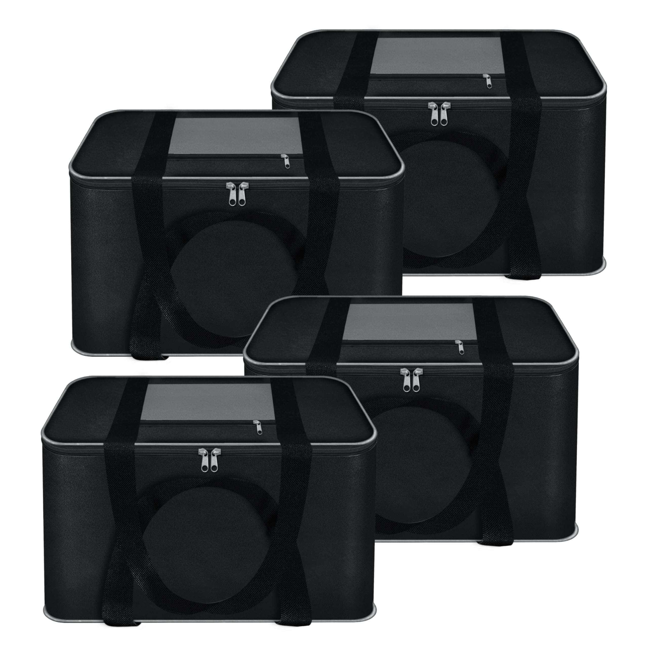 Storite 4 Pack Medium Size Moisture Proof Nylon Underbed Storage Bag | For Clothes, Blankets Cover (39 X 32 X 22 cm) - Black, Rectangular