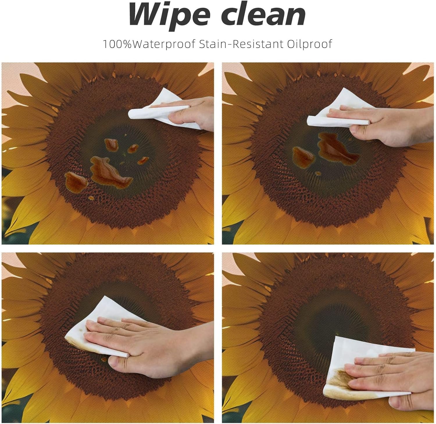 Sunflower and Sunset Print Outdoor Patio Kitchen Decor Supplies Wipeable Round Table Cloth for Indoor Outdoor
