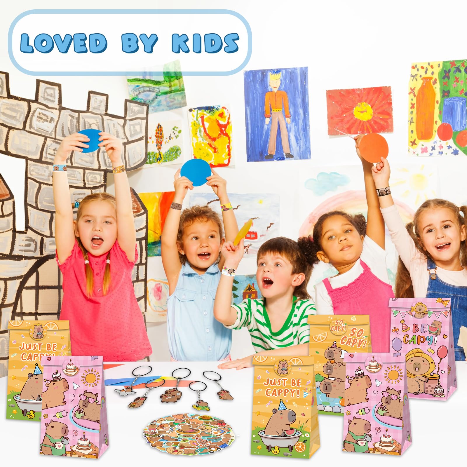 Set Regalo Compleanno FYSL Capybara – 12 Sacchetti Con Penne, Spille, Braccialetti E Adesivi – Idea Festa Bambini
