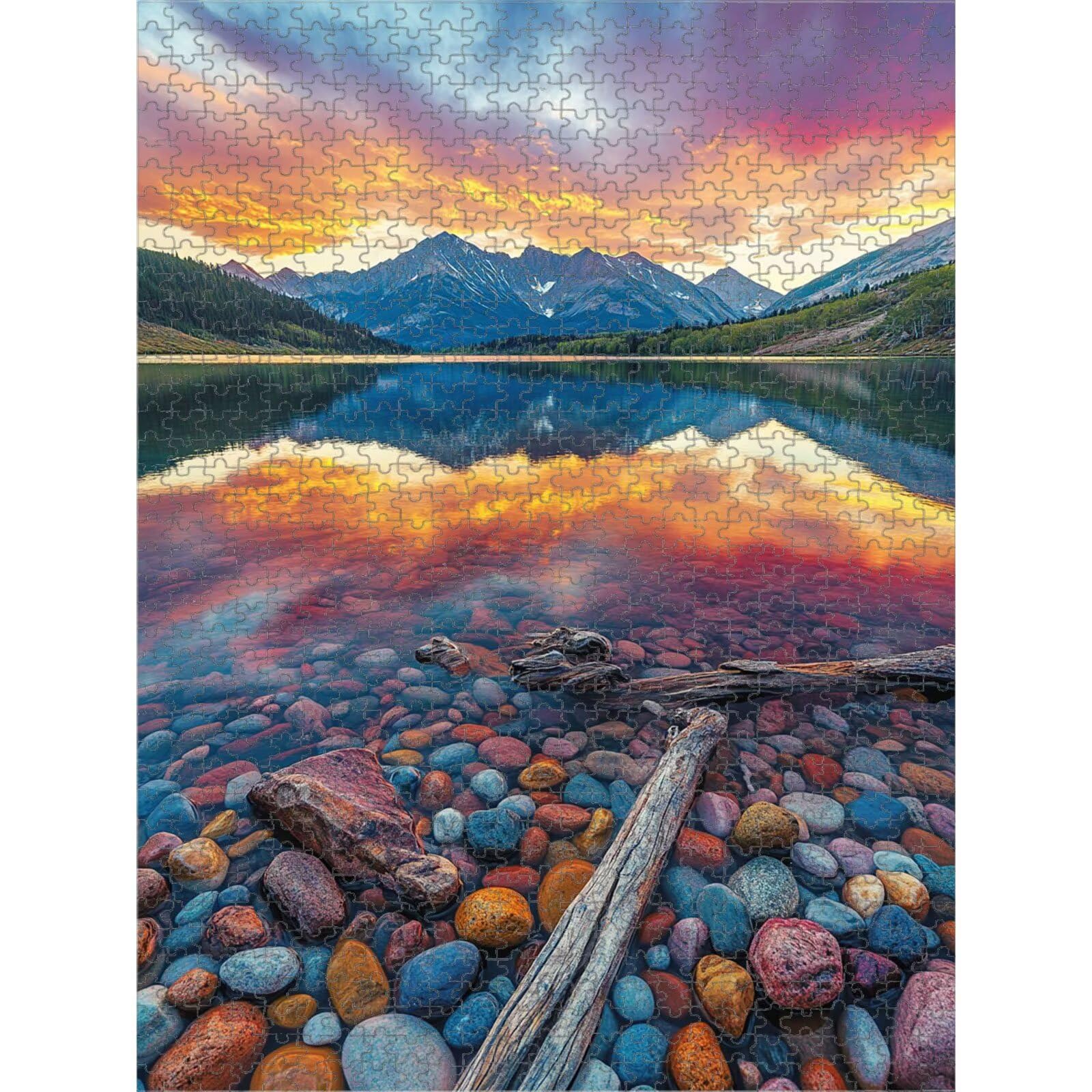 1000 elementów, puzzle dla dorosłych, góry i jezioro, wytrzymałe drewniane puzzle 1T#1768