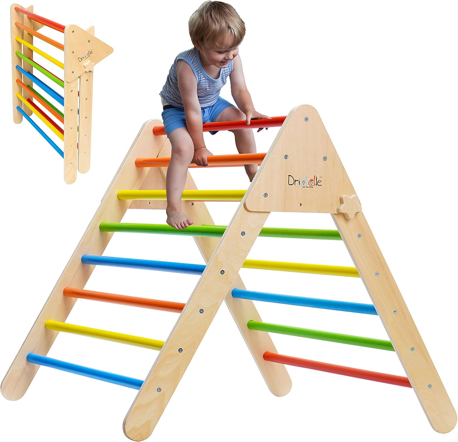 Climbing Triangle - Wooden Climbing Toys for Toddlers & Baby - X-Large Foldable Colorful Climber Indoor Gym for Kids - 100% Safe - CPSIA Certified - Driddle
