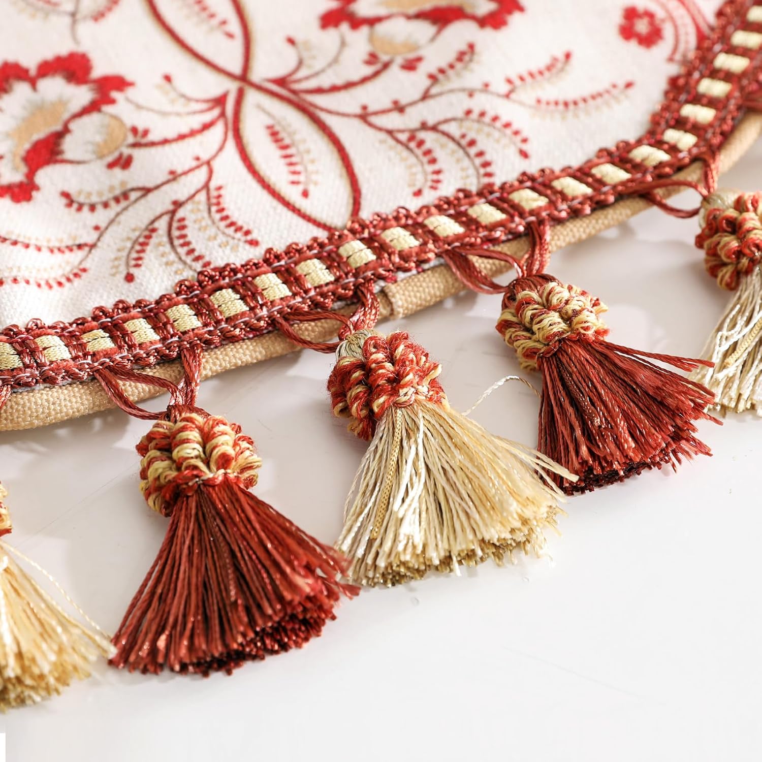 ISAENNE Designer Vintage Linen Extra Long Table Runner 118 Inches,Red Floral Pattern Modern Decor Table Runners for Dining Tables,Thanksgiving,Kitchen Tables,Christmas,Banquet,12"*118"-Chamonix A