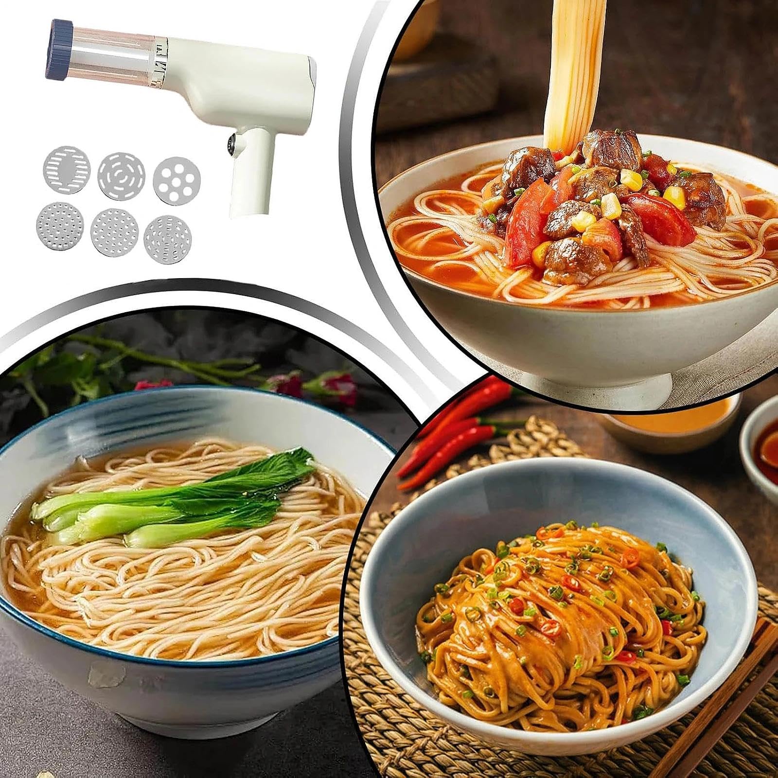Idiyappam Maker Électrique Portable - Fabricant De Pâtes Sans Fil Avec 5 Moules - 200g En 20 Secondes - Idéal Cuisine Maison