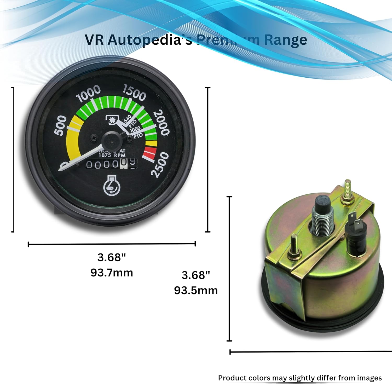 Gauge Kit Compatible with MF Massey Ferguson Models 265, 285, 1135 - Tachometer, Temperature, Oil, Fuel, Ampere, and Filter Gauges - Black Bezels by VR Autopedia