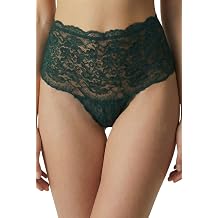 Cottonhill Underwear High Waisted Lace Panties, Sexy Thongs for Women with Elastic Criss Cross Back and Rhinestone Detail