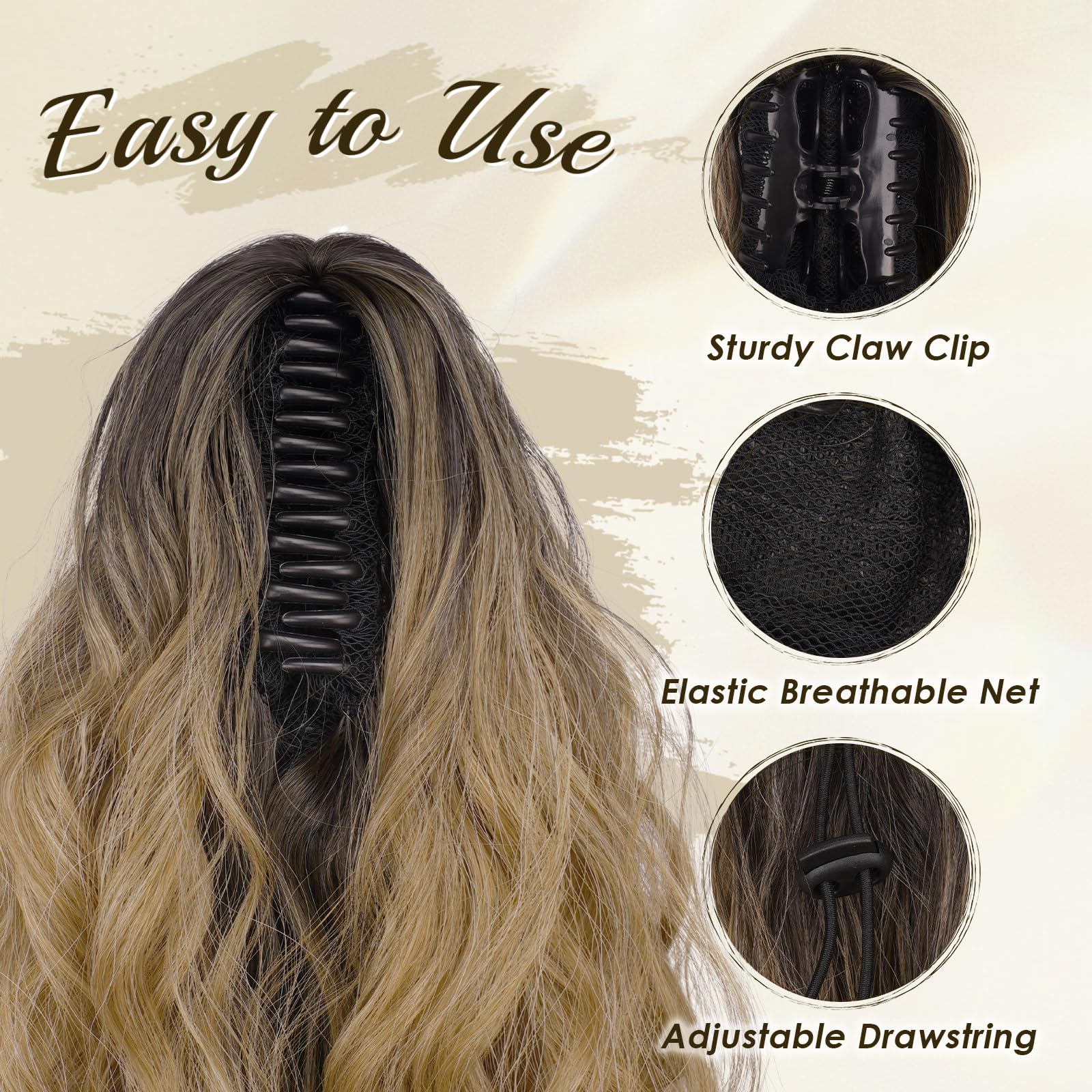 FESHFEN Claw Clip Ponytail Extensions - Image 3