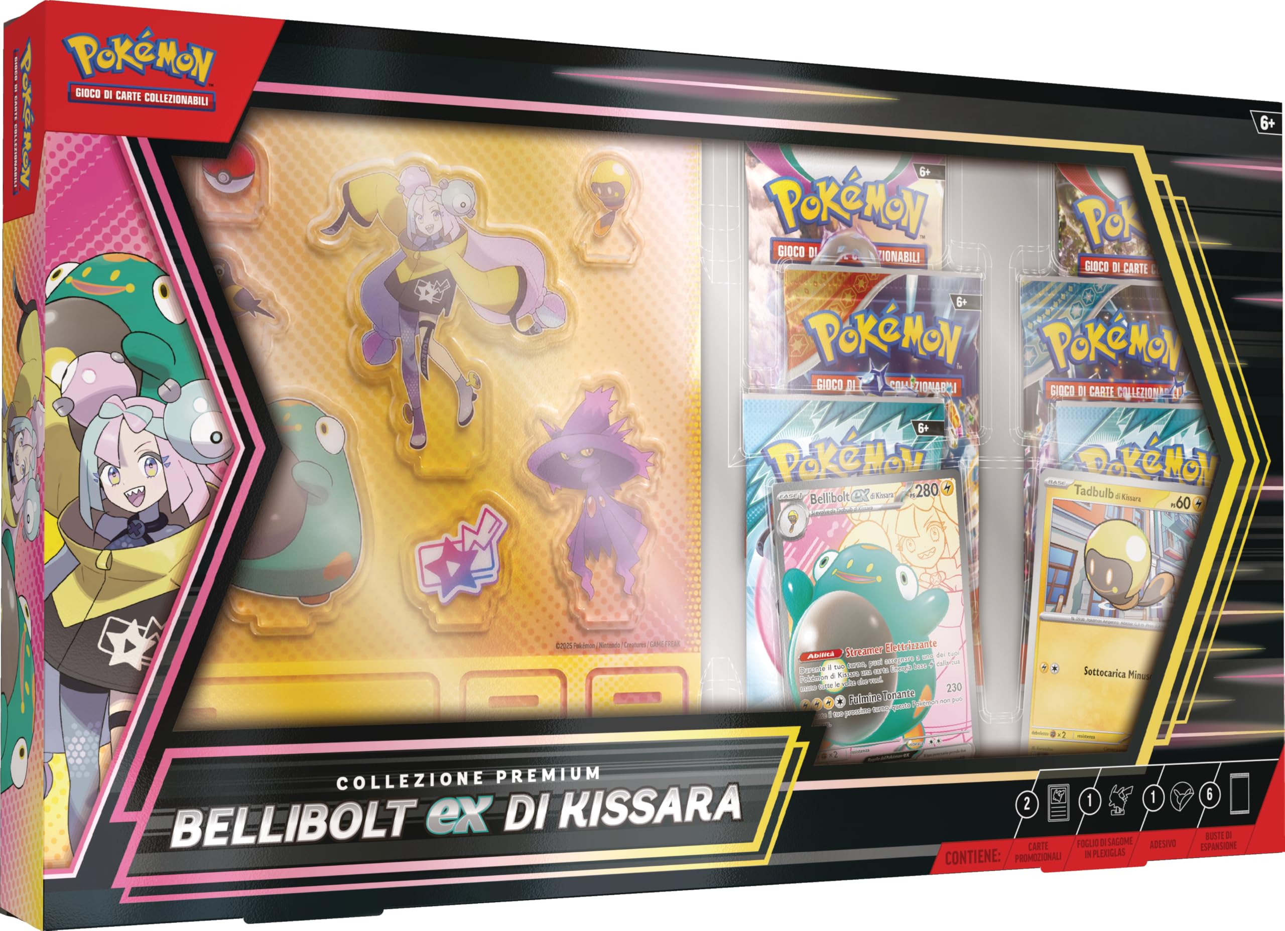 Pokémon GCC: collezione premium Bellibolt-ex di Kissara - una carta promozionale olografica a figura intera, sei buste di espansione e delle sagome in plexiglas