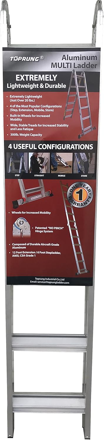 TOPRUNG 12ft. 2IN1 Aluminum Extension Ladder, Multi-Purpose Step Ladder with Bulit-in Wheels, 300lbs Duty Rating - - 