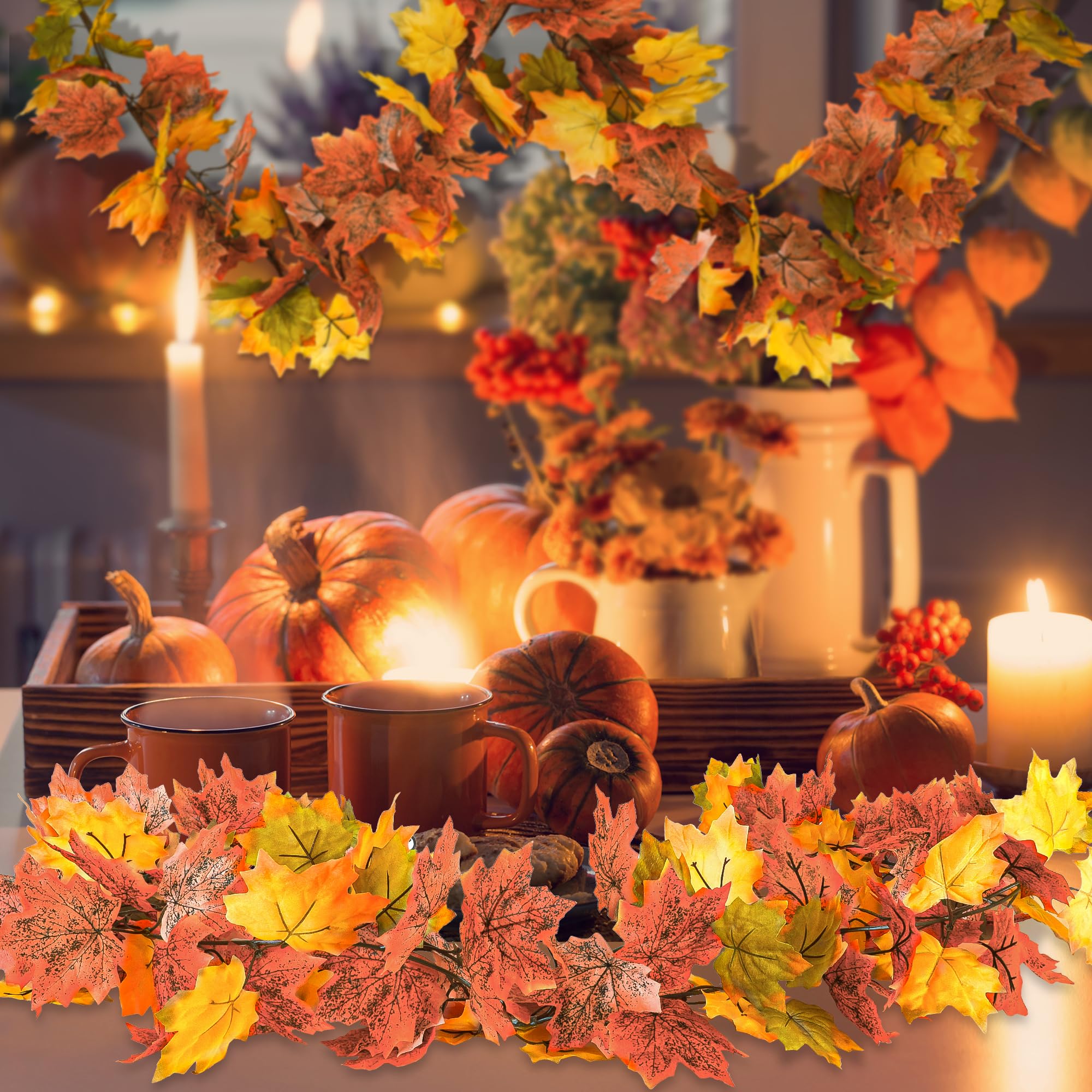 Helimoto Herbstgirlande, Herbstgirlande, 24 Haken, künstliche hängende Herbstdekorationen für Zuhause für Herbst, Erntedankfest, Hochzeit, Party, Kamin, Mantel, Wand, Outdoor-Dekorationen, 12 Stück