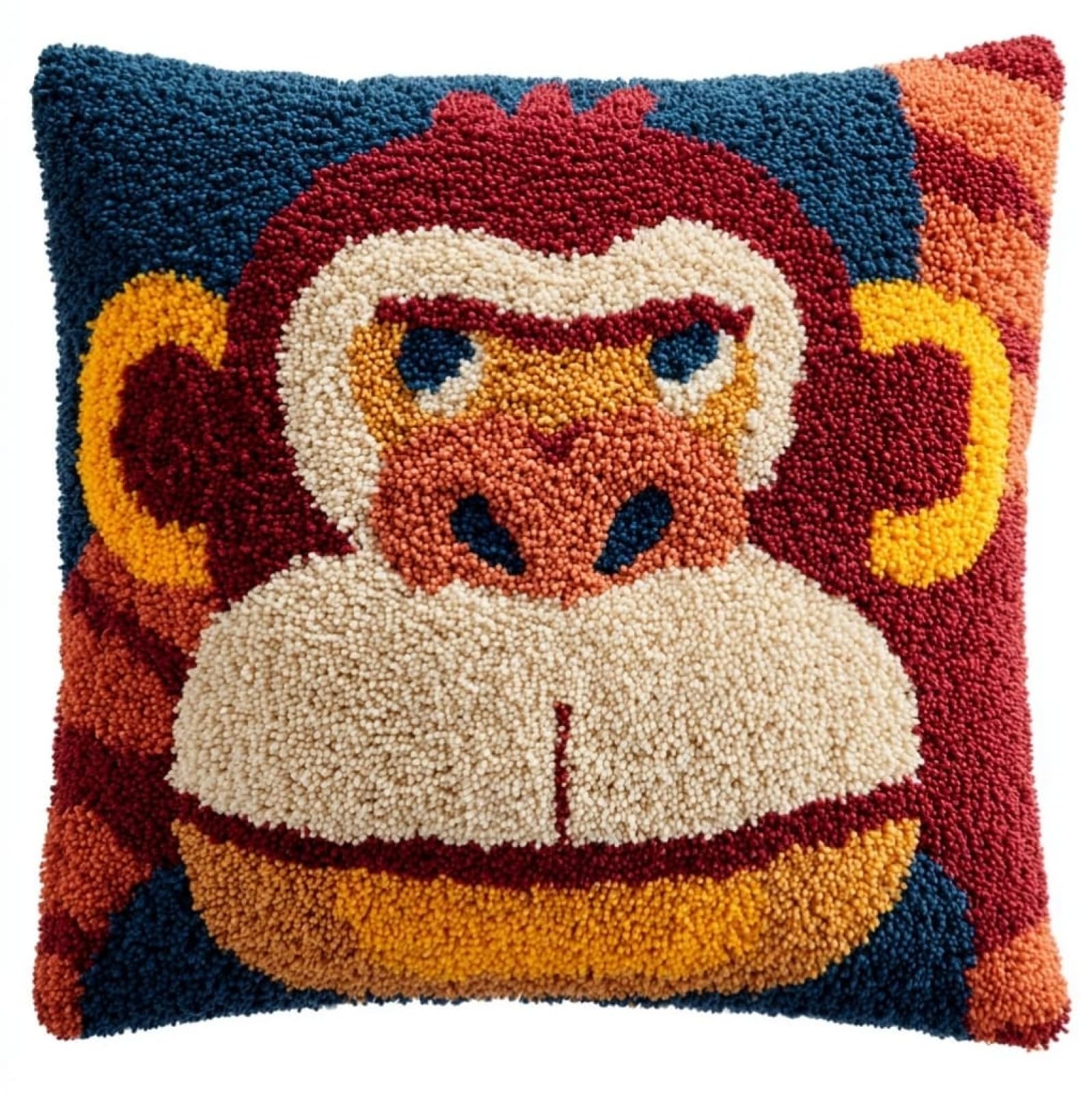 AxiangziK Latch Hook Pillow Kits with Yarn,Cartoon Monkey Complete DIY Cushion Making Craft Kits,43x43cm Latch Hook Adult Craft Kits for Women