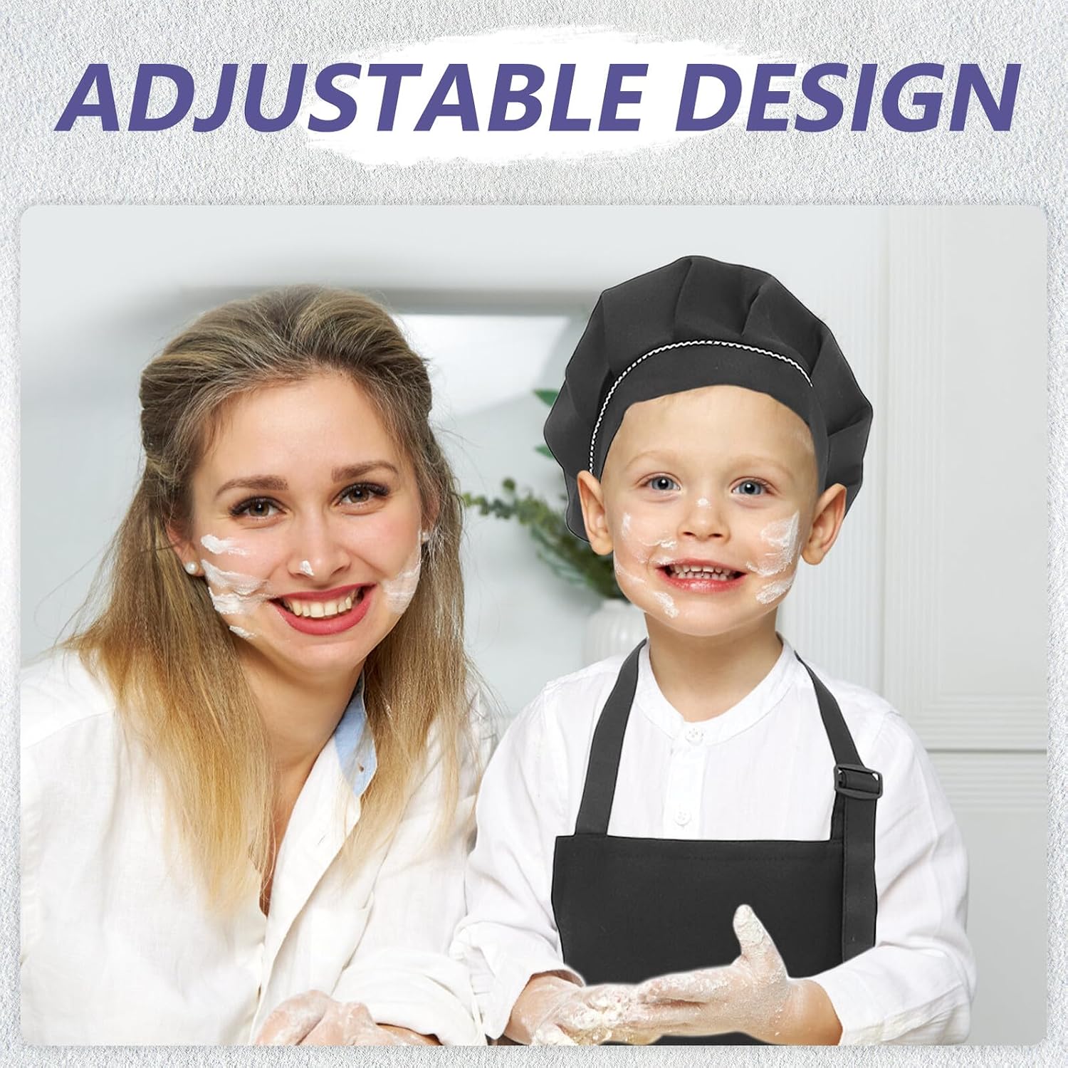 Uonlytech Chef Apron and Hat Set for Boys and Age 7-13, Adjustable Black Cooking and Baking Apron with Pocket, Chef Hat and Painting Smock for Height 110-150cm