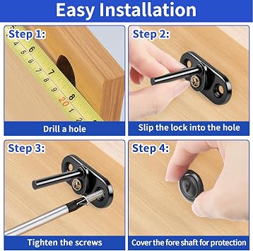 TBWHL 4 Pcs - Zinc Alloy Drawer Lock with Keys, Desk Locks File Cabinet Lock for Wardrobe Furniture Cabinet Locker Showcase with 2 Key 16mm (Black, Keyed Different)