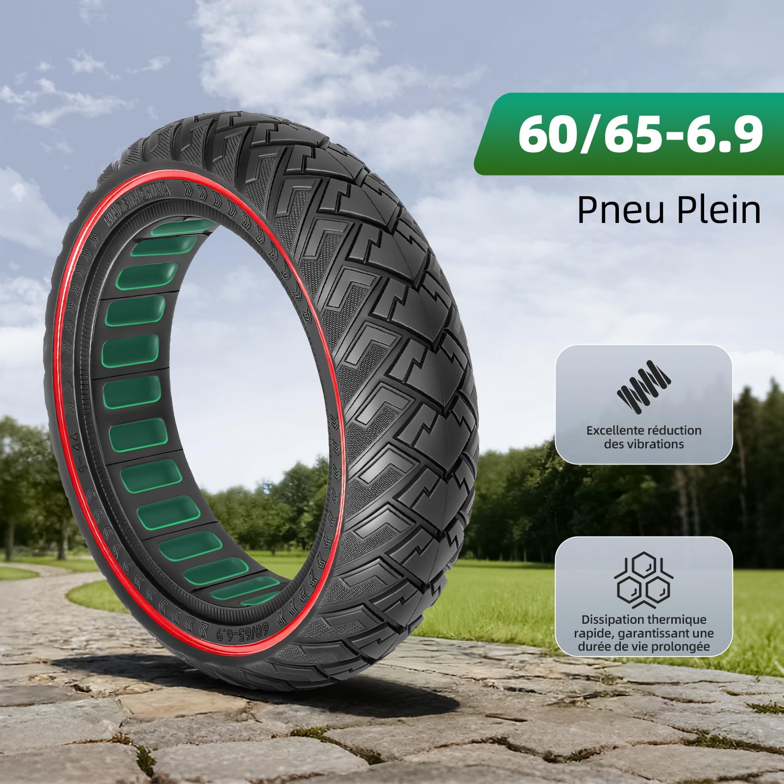60/65-6,9 Pneu Plein pour Ninebot Max G2 G2D G2E G65 Scooter 10" Tire Avant/Arrière Caoutchouc Accessoires de Rechange (Rouge-2)