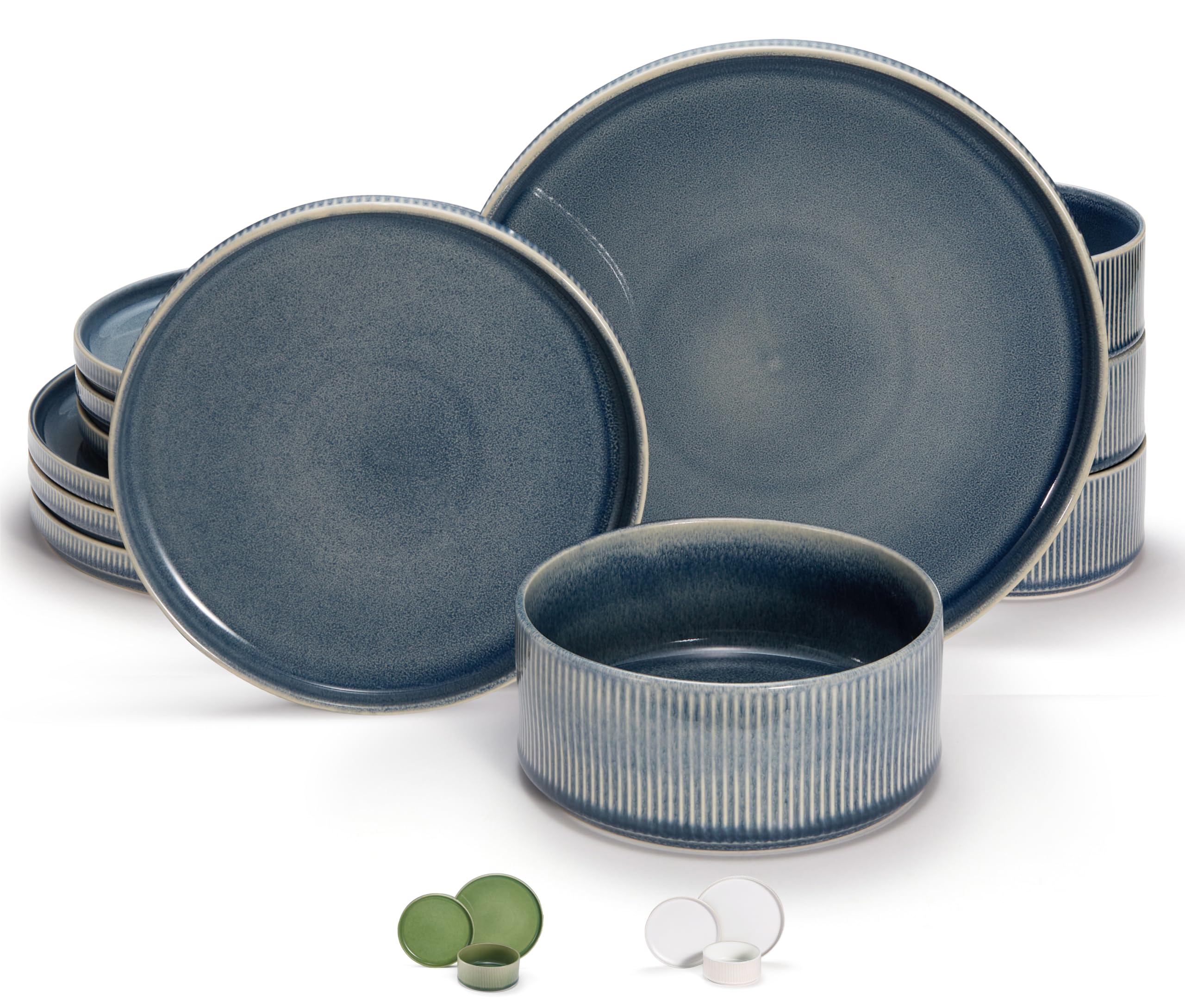 Vajilla de cerámica, por Vase and Vessel, servicio de 12 piezas para 4, platos llanos de 9.8 pulgadas, platos de ensalada de 8 pulgadas, cuencos de 20 onzas, esmalte reactivo degradado, cerámica