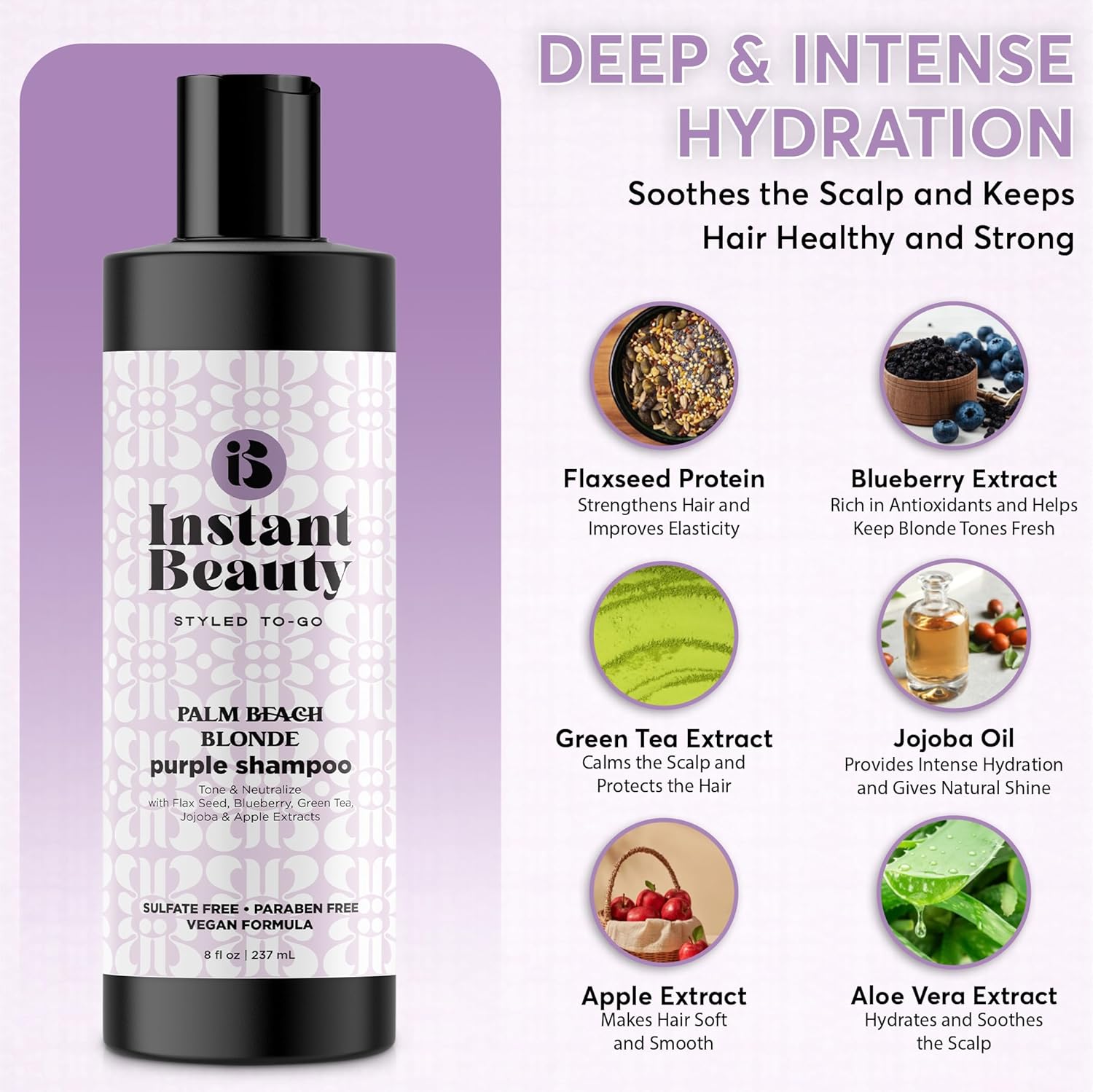 Palm Bleach Blonde Purple Shampoo, Sulfate-Free, Color Depositing for Blonde and Gray Hair