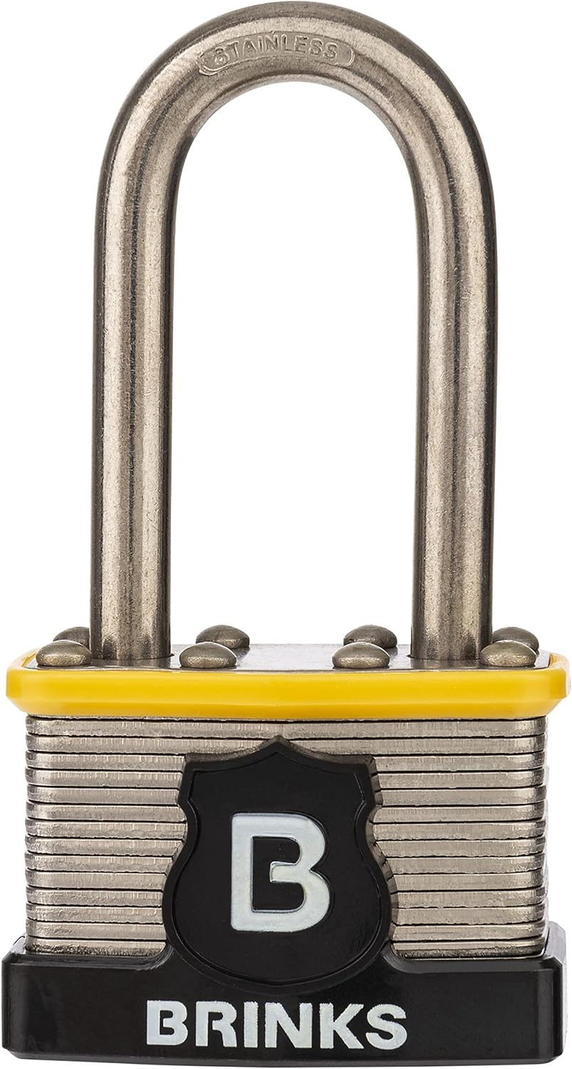 BRINKS - 44mm Commercial Laminated Steel Keyed and Warded Padlock with 2” Shackle, 2-Pack - Hardened Stainless Steel Shackle with Steel Locking Bars 2 Pack image 5 of 7 B073G5C58Z