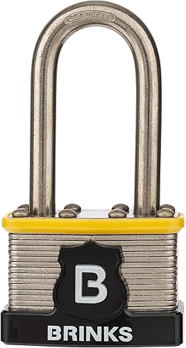 Miniatura 5 de BRINKS - Candado comercial de acero laminado de 1.732 in con llave y grillete de 2 pulgadas, paquete de 2 - Grillete de acero inoxidable endurecido