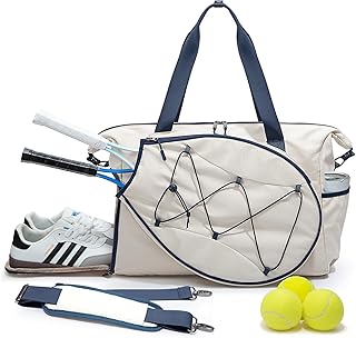 Tennis Travel Bag for Women with Exterior Drawstring Racket Pocket and Separate Shoe Compartment,
