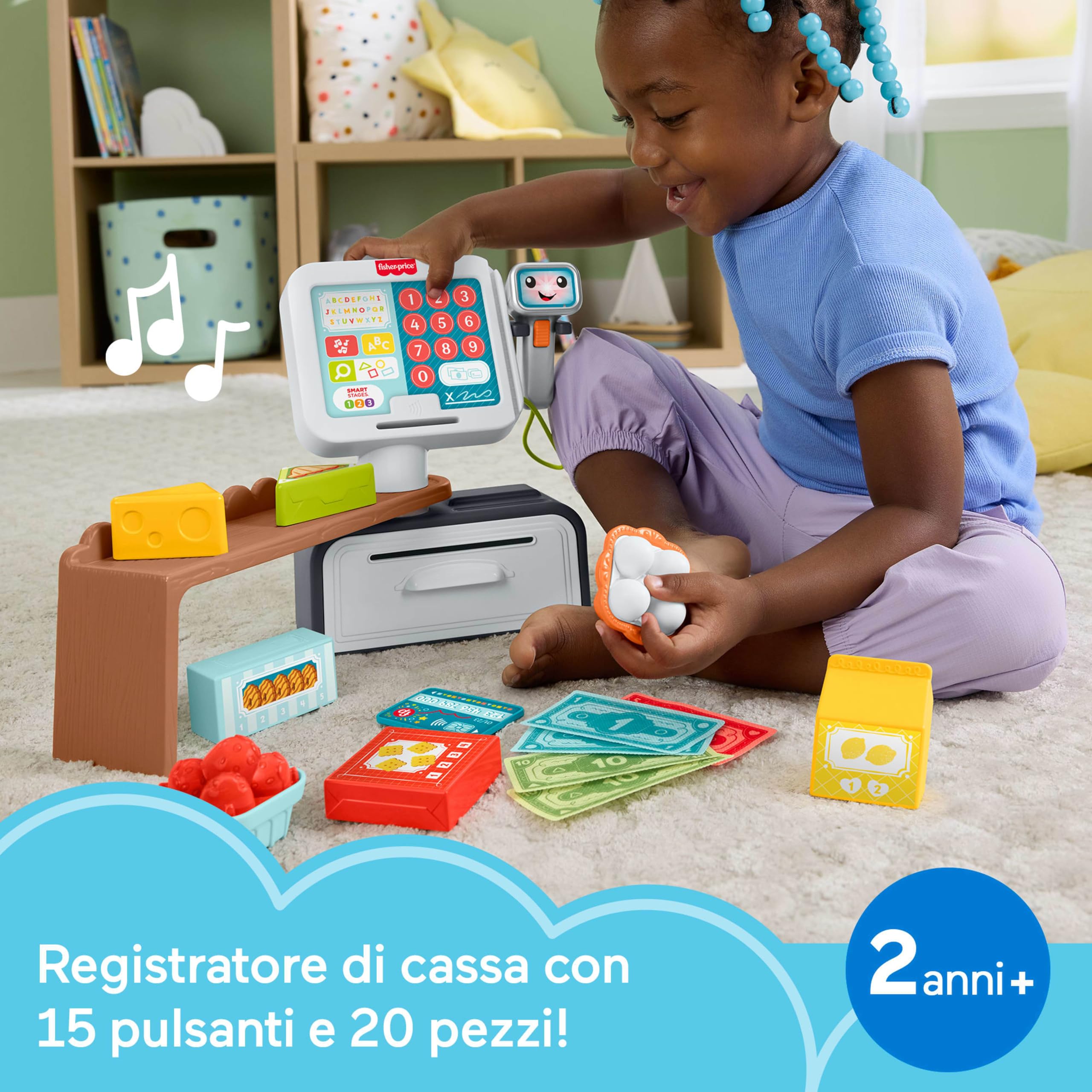 Fisher-Price - Registratore di Cassa, Set per l'apprendimento con Oltre 150 Canzoni, Suoni e Frasi, 20 Accessori Inclusi, Versione Italiano +ES+in+PT, Giocattolo per Bambini, 2+ Anni, JGX00