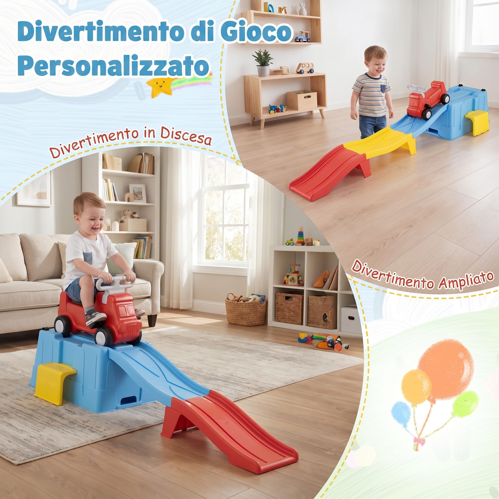 COSTWAY Macchina Cavalcabile con Scivolo, per Bambini 3 Anni+ (Blu) | Auto per Bambini con Scivolo e Vano Portaoggetti con Rotelle, Auto a Spinta per Interno ed Esterno , Portata 68 kg