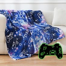 sochow gamepad glow in the dark corner 127 x 150 cm game controller pattern soft warm cuddly blanket flannel fleece blanket for children teens adult blue