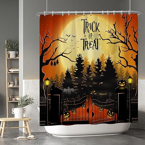 Miniatura 226 de Baocicco Juego de cortinas de ducha de fantasmas de Halloween, encantadores fantasmas de dibujos animados, divertidos trucos o tratos, cortinas de