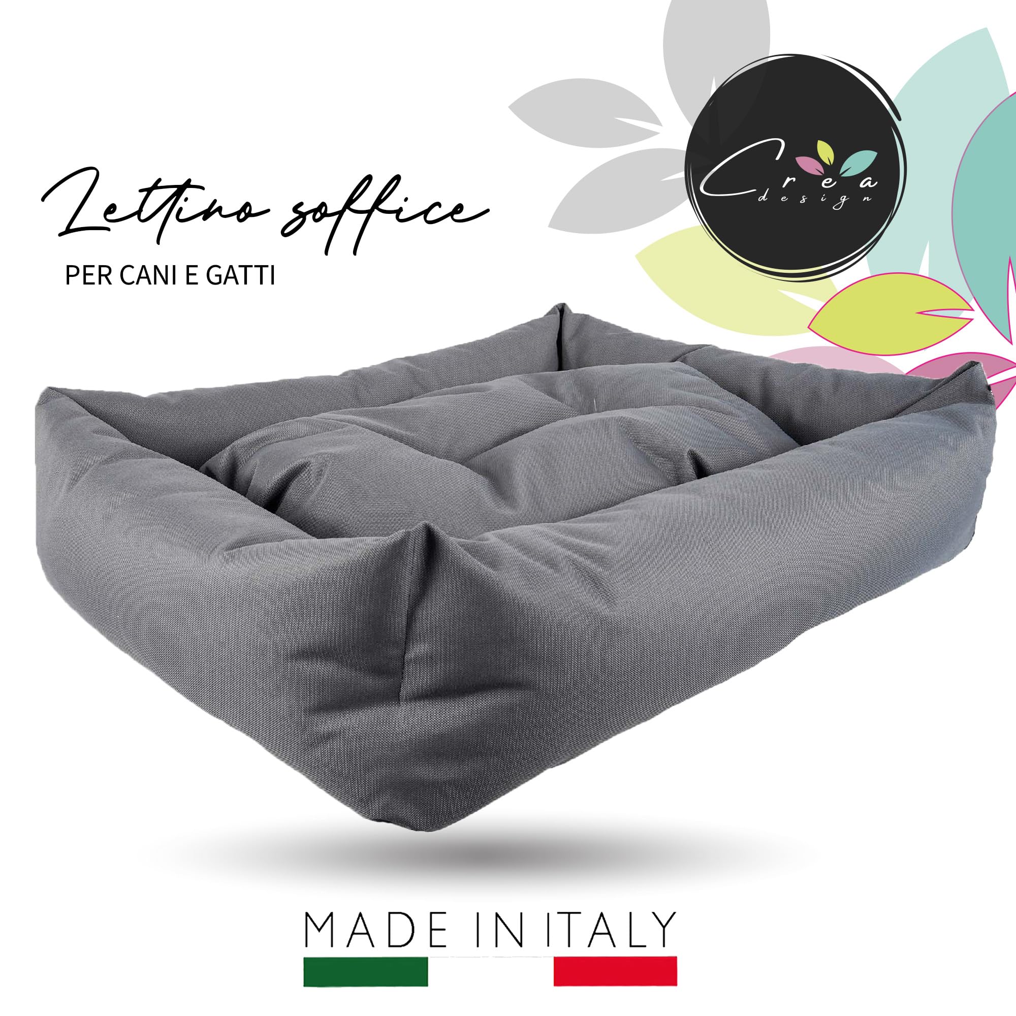 Crea Bed - Cuccia lettino per cani idrorepellente resistente ai graffi, realizzata a mano in Italia. Cuscino per Cane tessuto robusto per l'uso interno ed esterno.S/M | 70 x 55 cm, GRIGIO