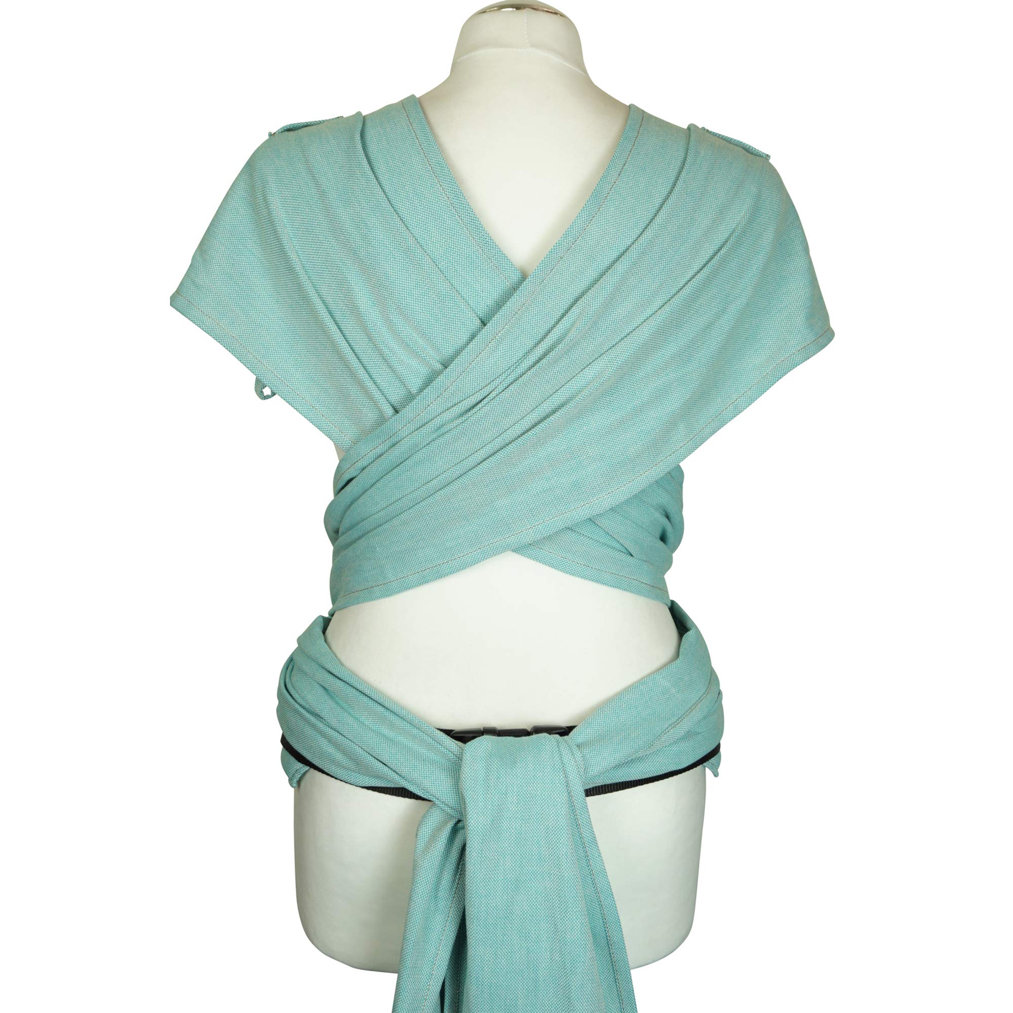 Fräulein Hübsch WrapCon Babysize in Aqua ab Geburt bis Kleinkindalter (50/56 – 80/86 cm) - Anhock-Spreiz-Haltung wie im Tragetuch - bequem gepolstertes Trage-Tuch-System