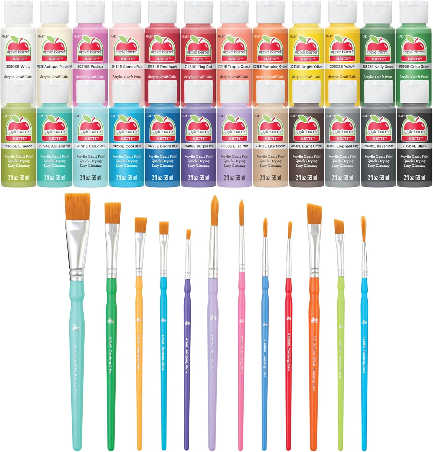 Apple Barrel, Mate Acrylic Craft Paint Kit, ABCAMP24, 36 paints (2 fl oz each)