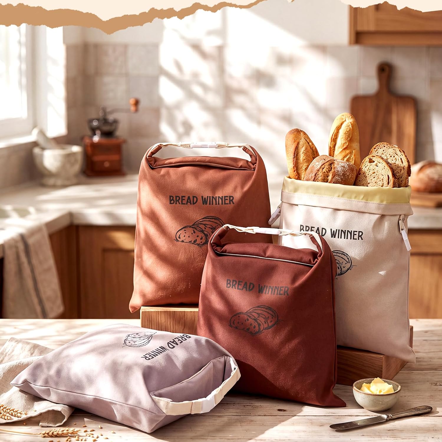 4 Pack Reusable Beeswax Bread Bags, 15x12 Inch with Buckle image 5