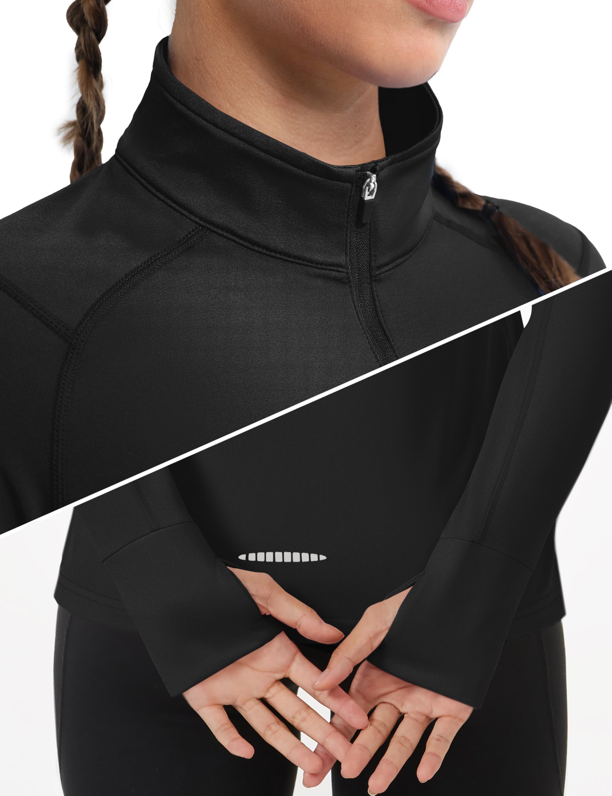 TACVASEN Fleecepullover Damen Sportshirt Langarm mit 1/4 Zip Fleece Laufshirt Atmungsaktiv Langarmshirt Fitness T-Shirt