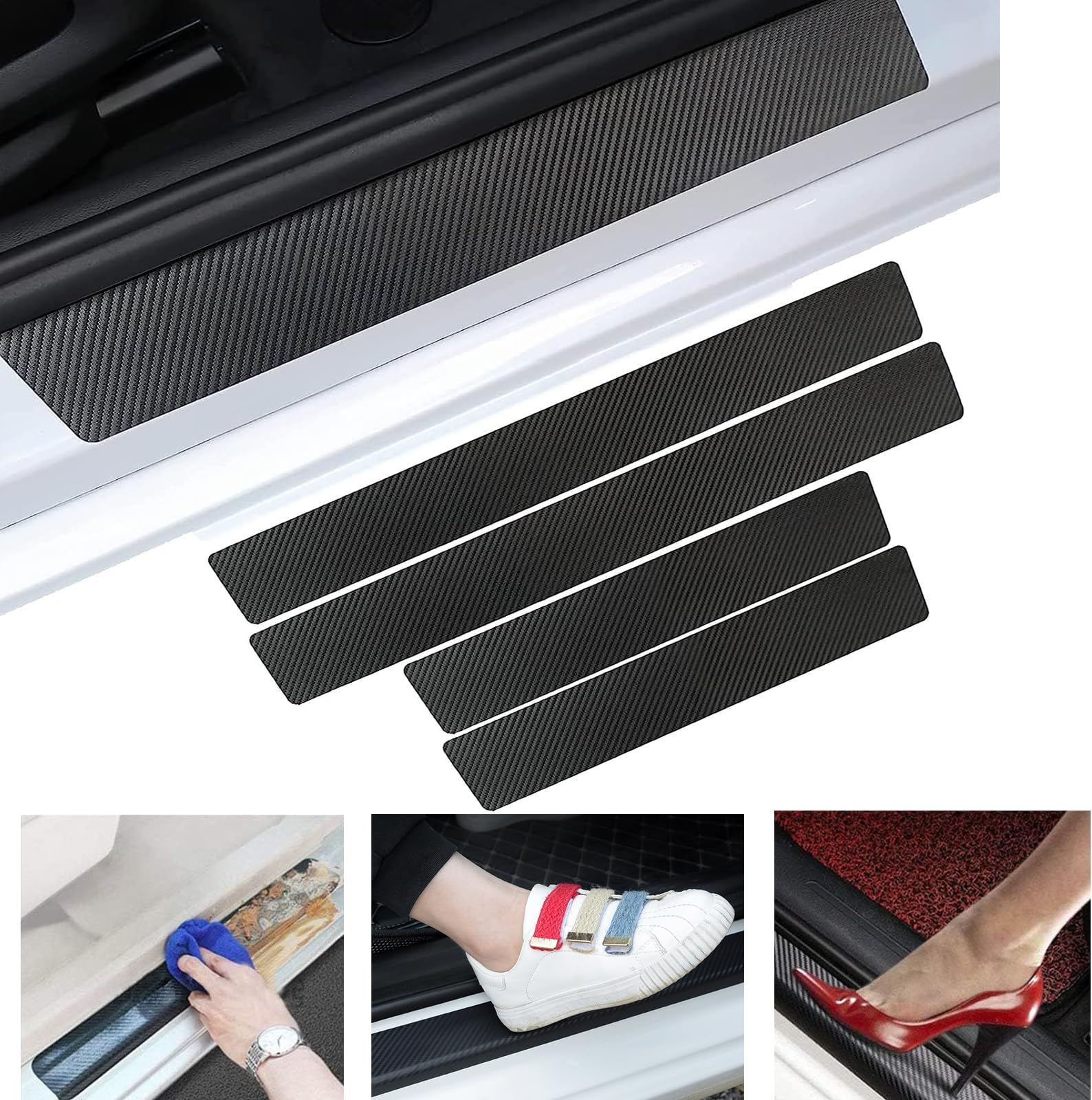 Meet-U M1235 Side Step Guard, Leather, Mitsubishi Outlander PHEV 3rd Generation, GN0W Type, Compatible Car Door Mall, Scuff Plate, Carbon Sheet, Door Guard Sticker, Impact Protection, Stain Resistant,