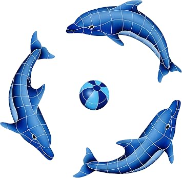 Dolphin Group Ceramic Swimming Pool Mosaic Blue, 42" x 42"