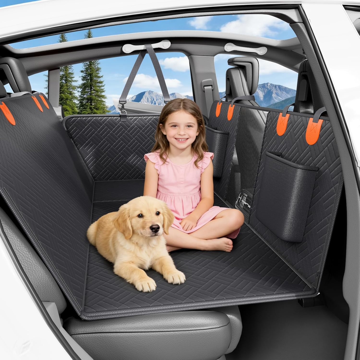 Dog Truck Seat Cover for Back Seat,Hard Bottom Dog Hammock for Car, Pet Bed Extender for 2-4 Large Dogs with Waterproof Fabric,Holds 420 lbs Pet Hammock for Crew Cab Truck/SUV(Black,XL Size)