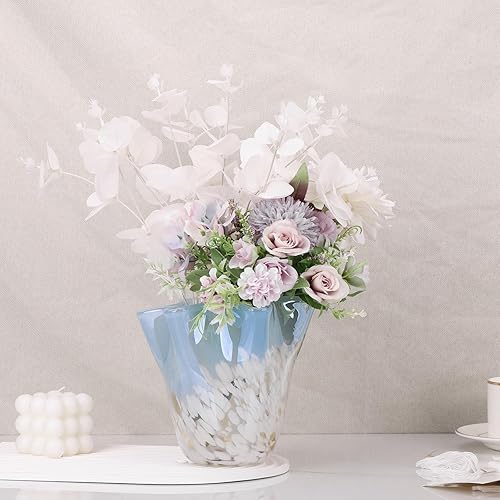 Miniatura 4 de Jarrón de vidrio soplado a mano, jarrón de vidrio único, jarrón de boca ancha de vidrio azul, jarrón de vidrio decorativo para sala de estar,