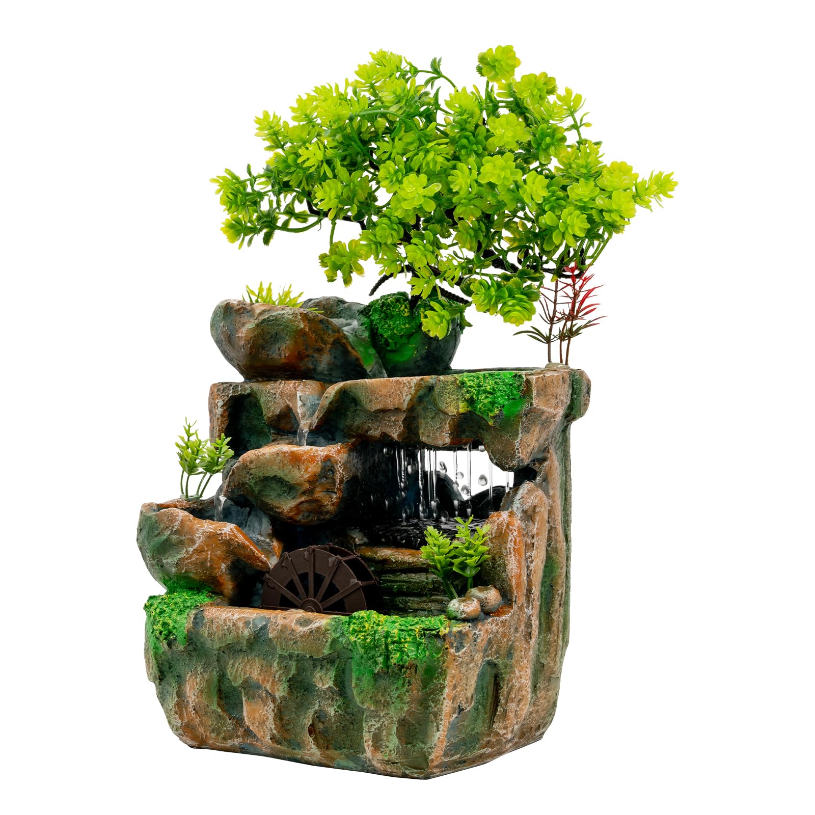 Fontana da interni con luce a LED che cambia colore, in resina, per desktop, cascata, fontana da tavolo Feng Shui Wheel