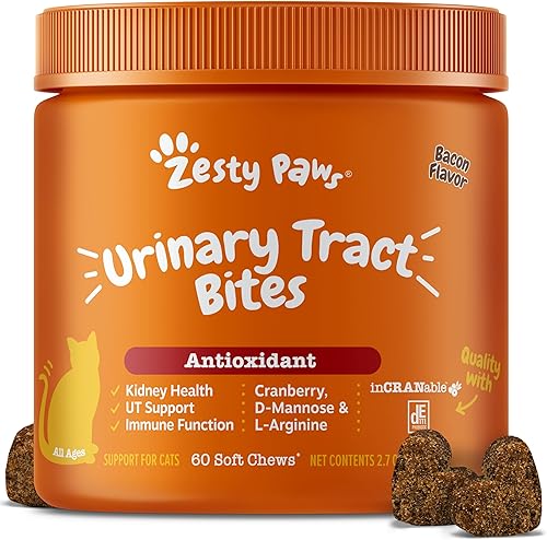 Mordiscos Zesty Paws de Cranberry para el Tracto Urinario para Gatos - Salud de Riñón y Tracto Urinario - Gomitas Blandas con D-Manosa, Vitamina B6