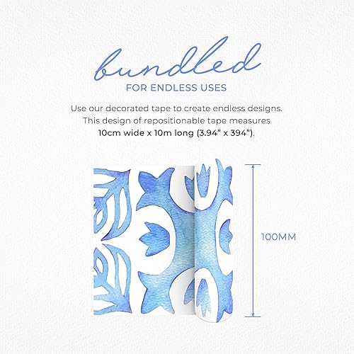 Miniatura 7 de Serenity Fair - Cinta Washi con patrón de azulejos italianos, cinta adhesiva washi decorativa de inspiración marroquí azul y blanca reposicionable,