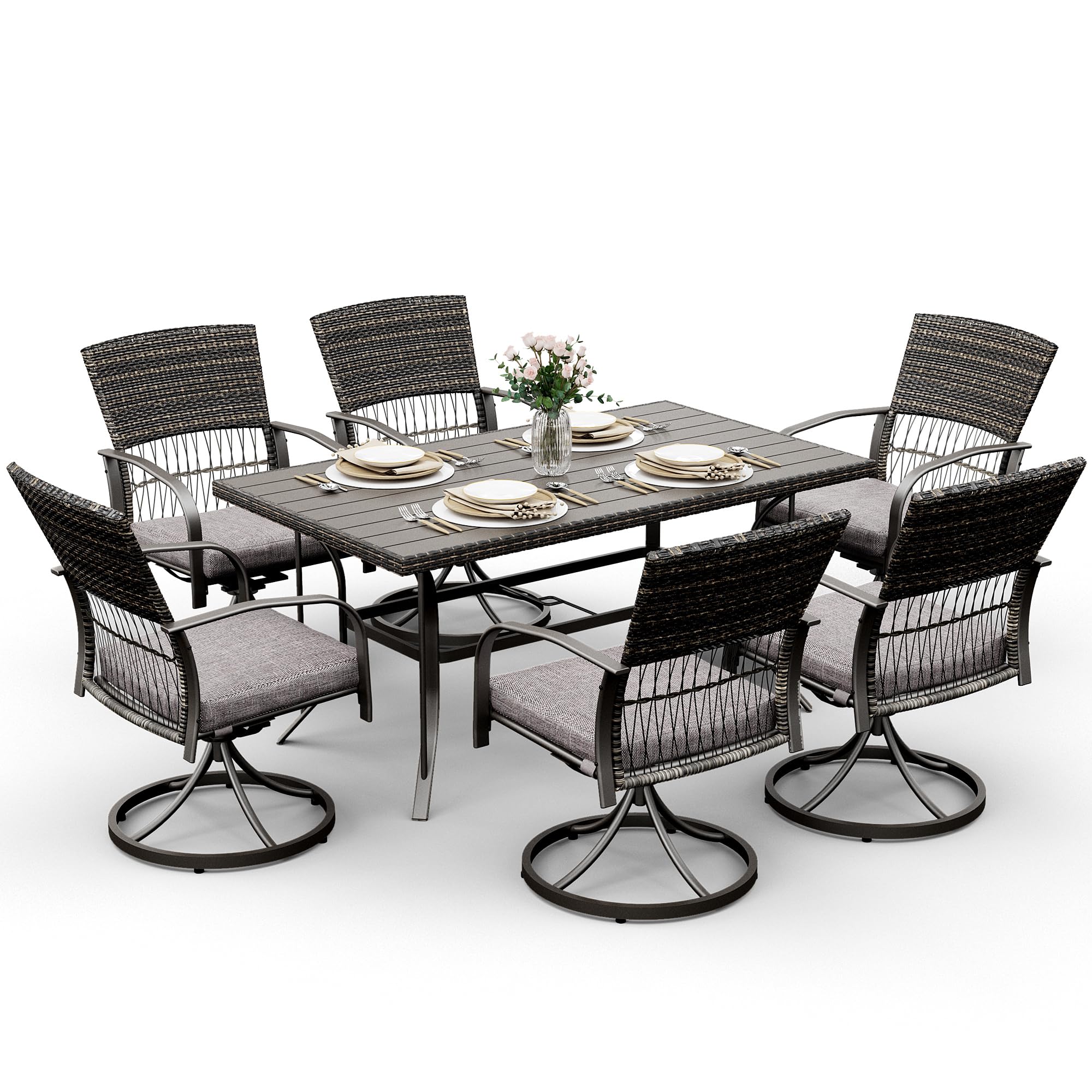 Snapklik.com : Pamapic 7 Piece Patio Dining Set For 6,Outdoor Wicker ...