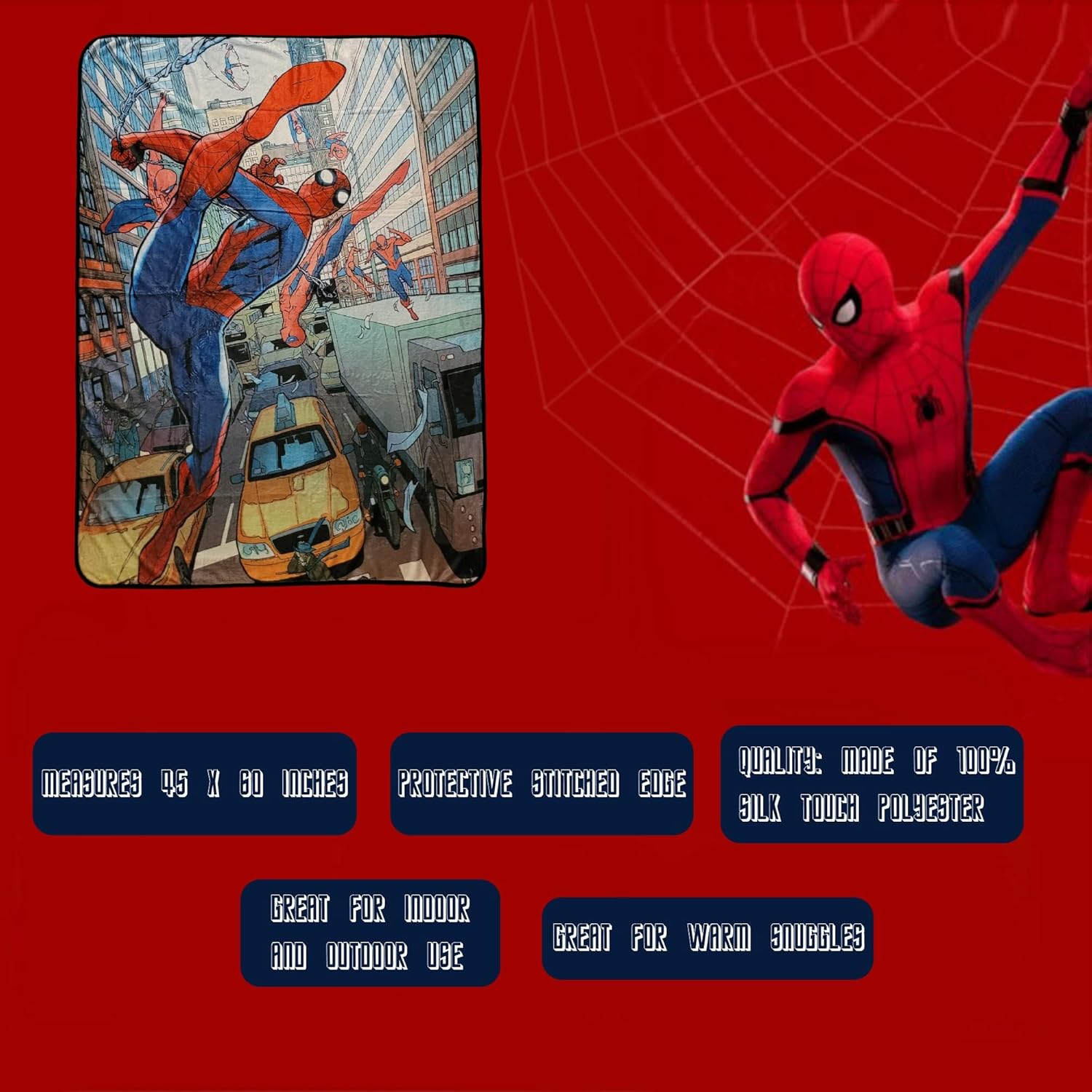 Marvel Spider‑Man City Showdown Fleece Throw Blanket – Ultra‑Soft Lightweight Polyester, Spidey vs Villains Skyline Graphic, Cozy Couch / Bed / Travel Blanket, Official Gift 60 × 50 in