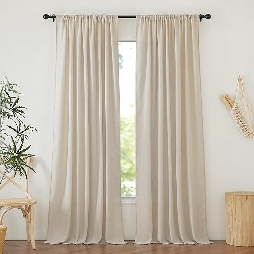 Miniatura 7 de NICETOWN Cortinas opacas de lino beige crema para dormitorio de 84 pulgadas de largo, con pestaña trasera, bolsillo para barra, cortinas de sala de